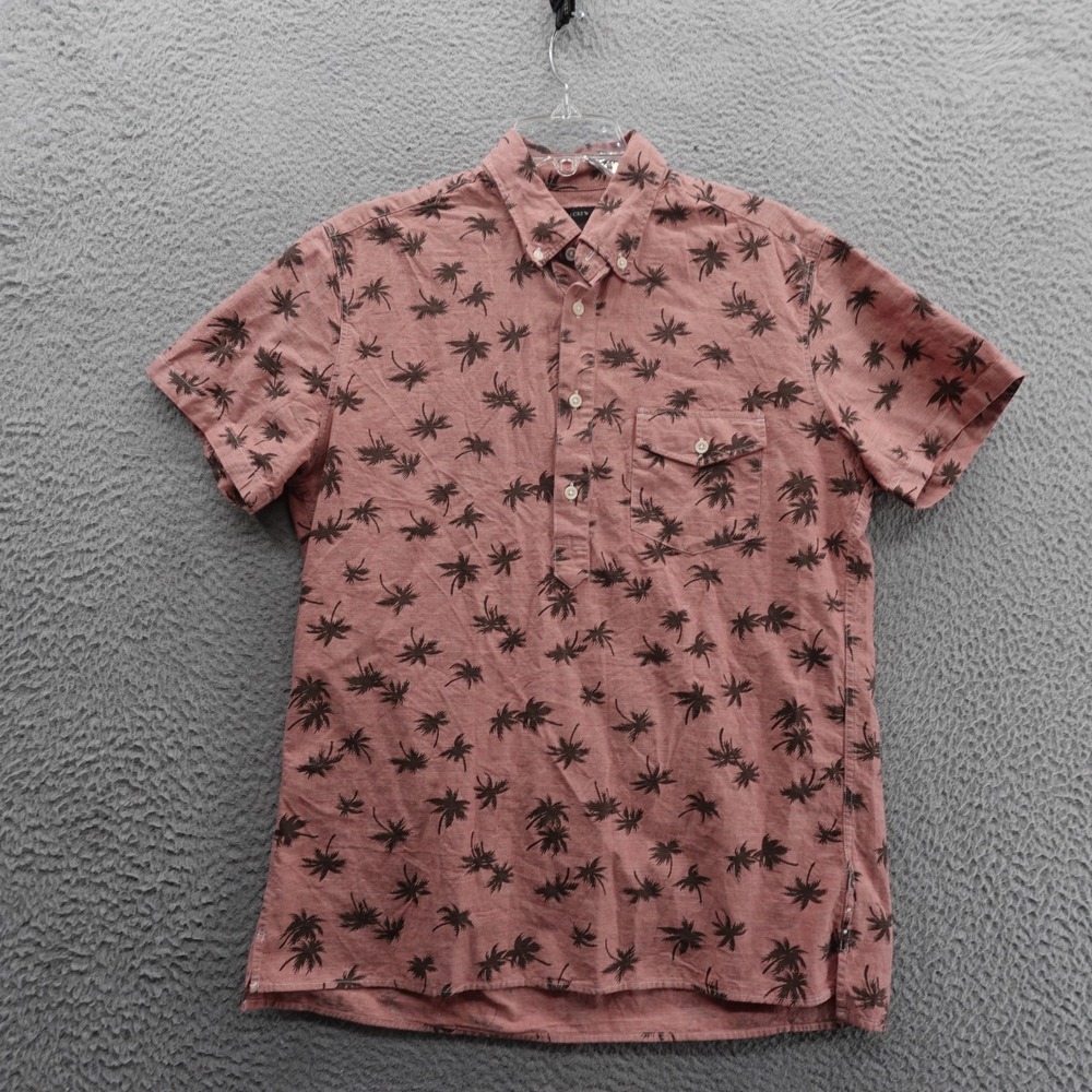 J‎ Crew Palm Tree Shirt Medium Red Short Sleeve Cotton Mens Tropical Summer